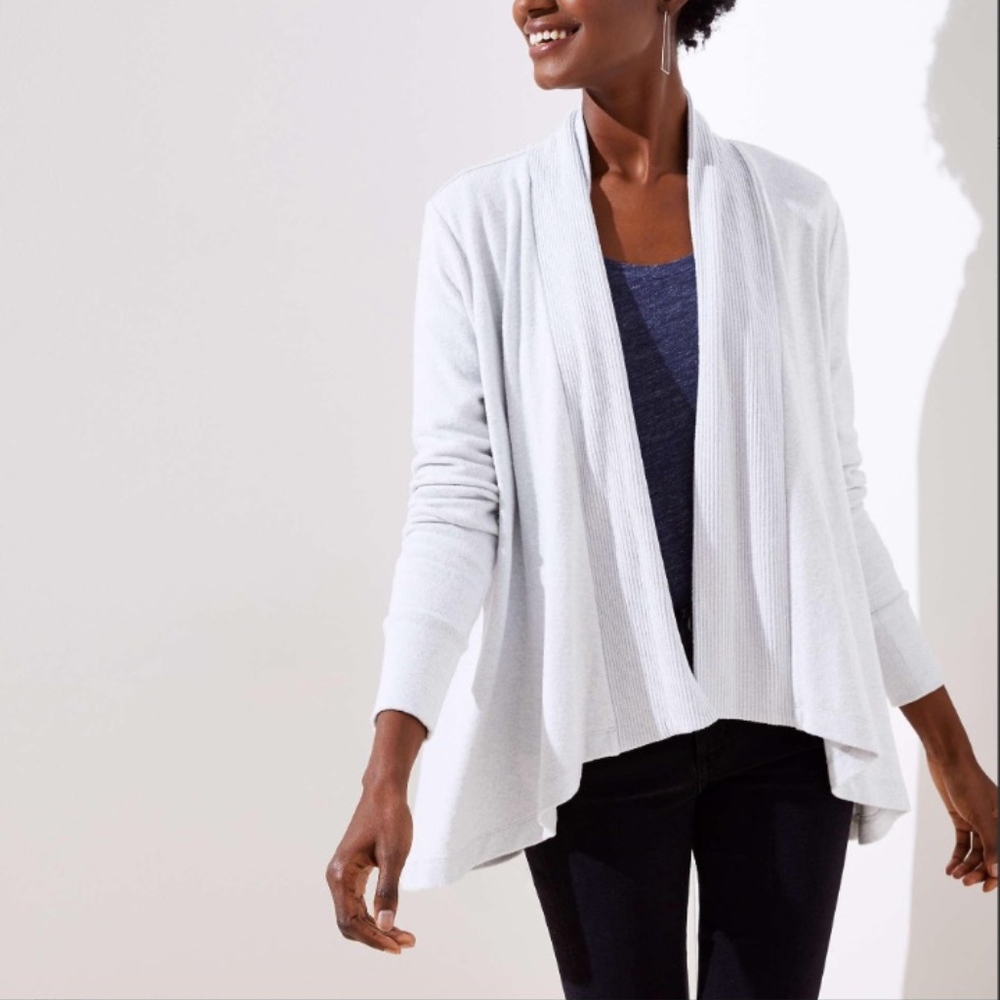 LOFT Ribbed Open Cardigan Super Soft Light Grey XL